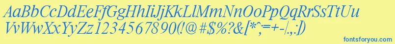 RiccioneserialXlightItalic Font – Blue Fonts on Yellow Background