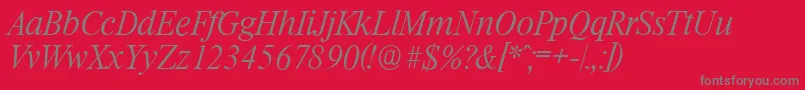 RiccioneserialXlightItalic-Schriftart – Graue Schriften auf rotem Hintergrund