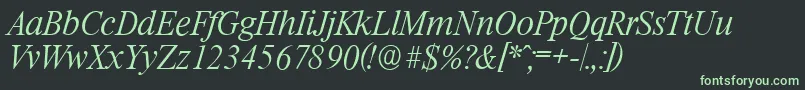 RiccioneserialXlightItalic Font – Green Fonts on Black Background