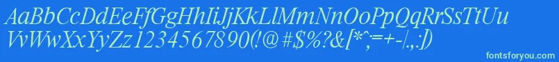 RiccioneserialXlightItalic Font – Green Fonts on Blue Background