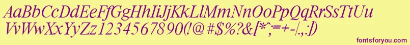 RiccioneserialXlightItalic Font – Purple Fonts on Yellow Background