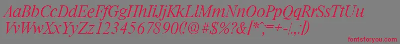 フォントRiccioneserialXlightItalic – 赤い文字の灰色の背景