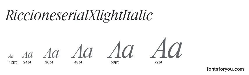 Größen der Schriftart RiccioneserialXlightItalic