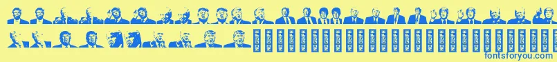 TrumpRegular-Schriftart – Blaue Schriften auf gelbem Hintergrund