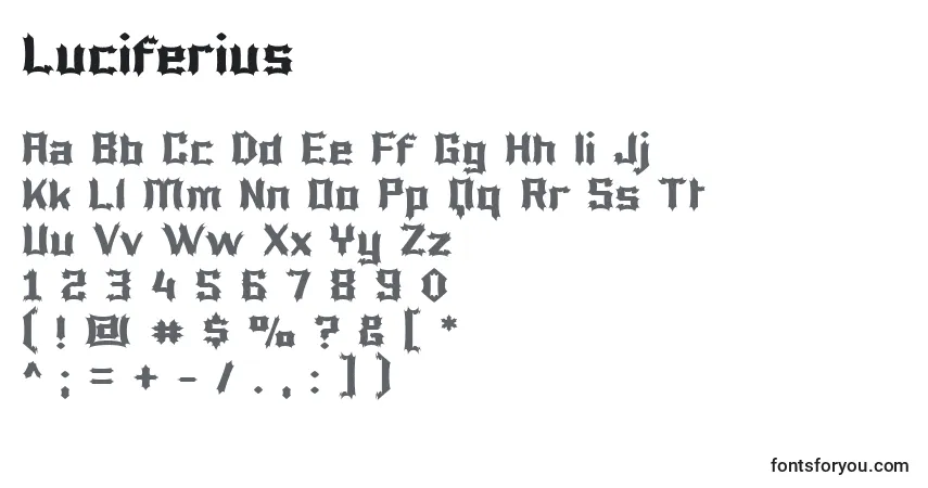 A fonte Luciferius – alfabeto, números, caracteres especiais