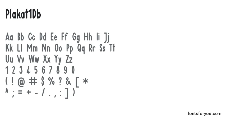 Czcionka Plakat1Db – alfabet, cyfry, specjalne znaki