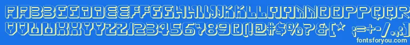 Funky Rundkopf Two Nf-Schriftart – Gelbe Schriften auf blauem Hintergrund