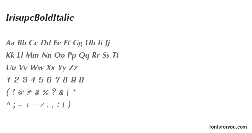 Czcionka IrisupcBoldItalic – alfabet, cyfry, specjalne znaki