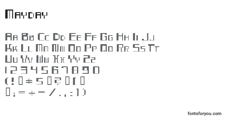 Czcionka Mayday – alfabet, cyfry, specjalne znaki