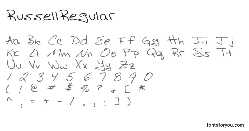 Schriftart RussellRegular – Alphabet, Zahlen, spezielle Symbole