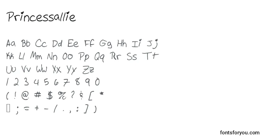 Schriftart Princessallie – Alphabet, Zahlen, spezielle Symbole