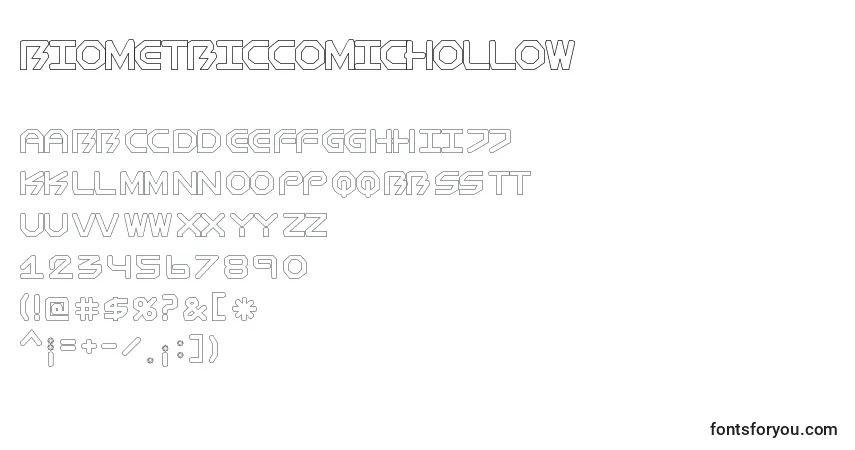 A fonte BiometricComichollow – alfabeto, números, caracteres especiais