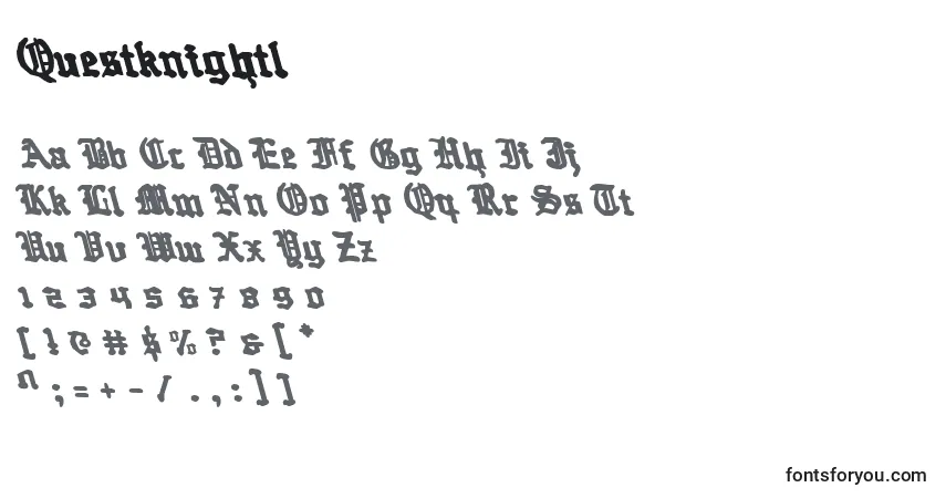 A fonte Questknightl – alfabeto, números, caracteres especiais