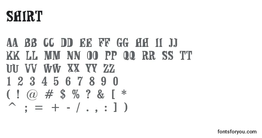 A fonte Shirt – alfabeto, números, caracteres especiais