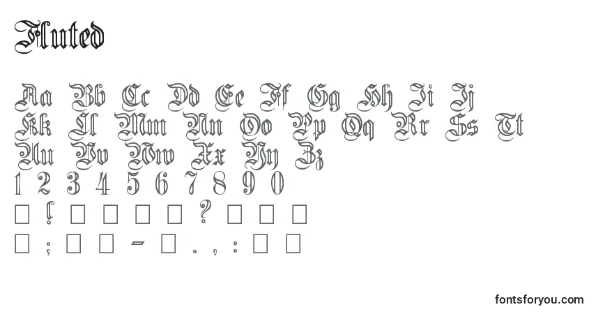 Czcionka Fluted – alfabet, cyfry, specjalne znaki