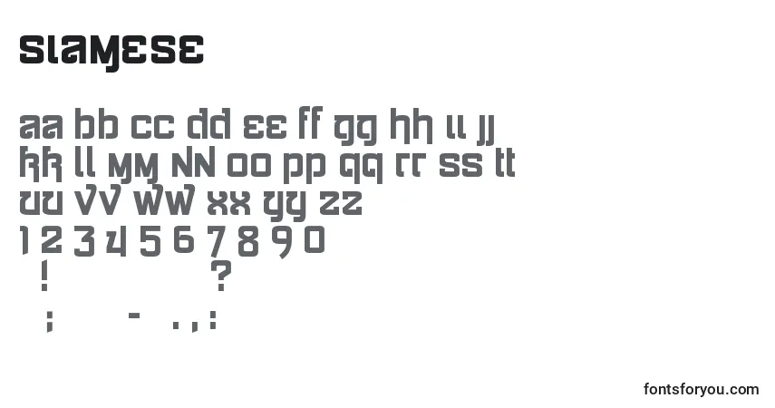 Czcionka Siamese – alfabet, cyfry, specjalne znaki