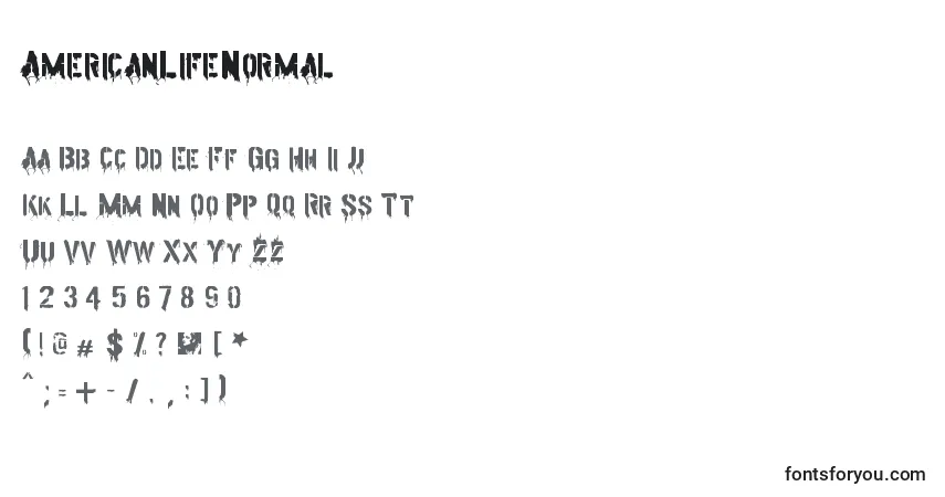 Czcionka AmericanLifeNormal – alfabet, cyfry, specjalne znaki