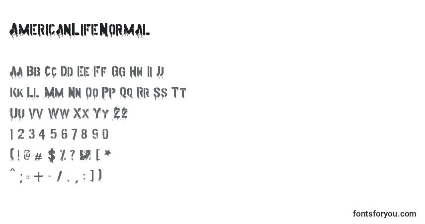 Fuente AmericanLifeNormal - alfabeto, números, caracteres especiales