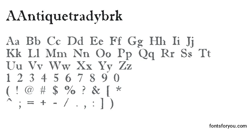 Fuente AAntiquetradybrk - alfabeto, números, caracteres especiales