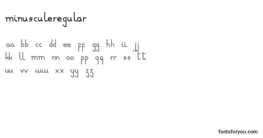 A fonte Minusculeregular – alfabeto, números, caracteres especiais