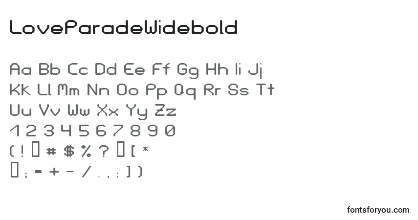 A fonte LoveParadeWidebold – alfabeto, números, caracteres especiais