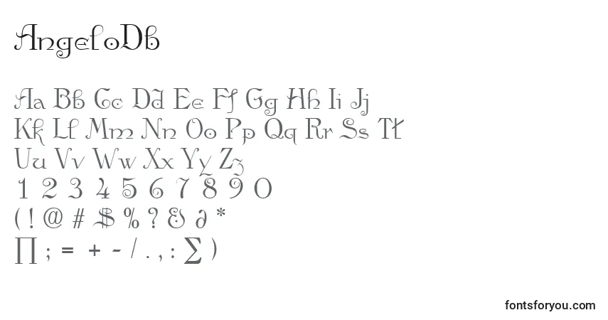 A fonte AngeloDb – alfabeto, números, caracteres especiais