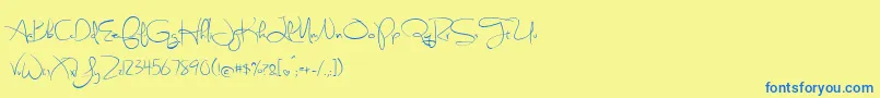 フォントSweetlyBroken – 青い文字が黄色の背景にあります。