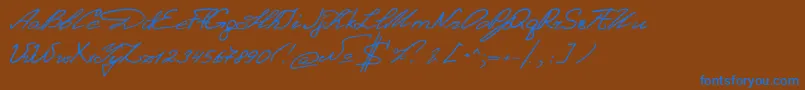 DenistinaEn-Schriftart – Blaue Schriften auf braunem Hintergrund