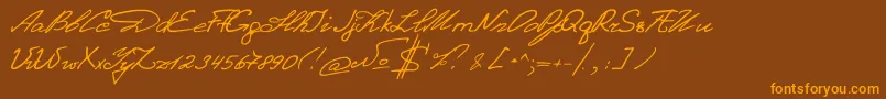 DenistinaEn-Schriftart – Orangefarbene Schriften auf braunem Hintergrund