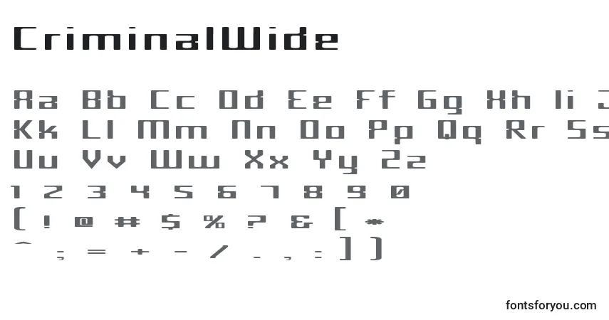 A fonte CriminalWide – alfabeto, números, caracteres especiais