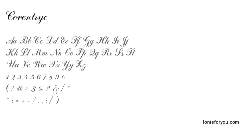 Czcionka Coventryc – alfabet, cyfry, specjalne znaki