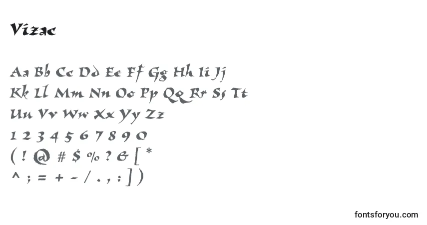 Czcionka Vizac – alfabet, cyfry, specjalne znaki