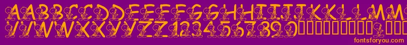 LmsTweetyFont-Schriftart – Orangefarbene Schriften auf violettem Hintergrund