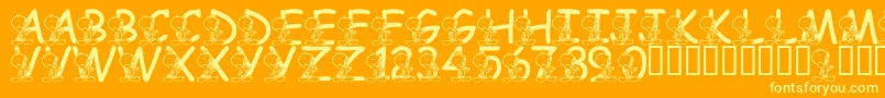 LmsTweetyFont-Schriftart – Gelbe Schriften auf orangefarbenem Hintergrund