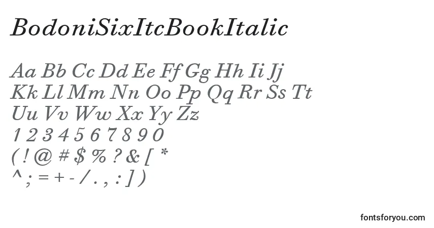 Шрифт BodoniSixItcBookItalic – алфавит, цифры, специальные символы