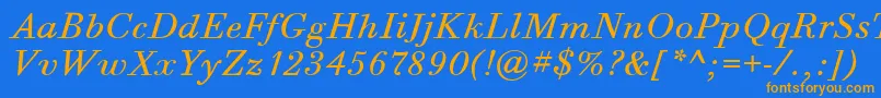Fonte BodoniSixItcBookItalic – fontes laranjas em um fundo azul