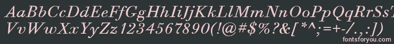 BodoniSixItcBookItalic-Schriftart – Rosa Schriften auf schwarzem Hintergrund