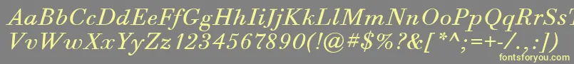 Weitere Informationen zur BodoniSixItcBookItalic-Schriftart BodoniSixItcBookItalic-Schriftart – Gelbe Schriften auf grauem Hintergrund