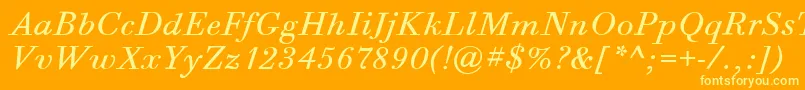 BodoniSixItcBookItalic-Schriftart – Gelbe Schriften auf orangefarbenem Hintergrund