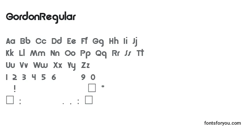 Czcionka GordonRegular – alfabet, cyfry, specjalne znaki