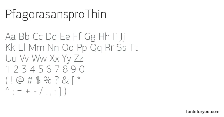 Шрифт PfagorasansproThin – алфавит, цифры, специальные символы