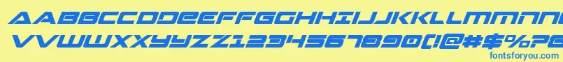 フォントStrikelordsuperital – 青い文字が黄色の背景にあります。