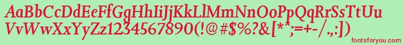 フォントJessicaserialMediumItalic – 赤い文字の緑の背景