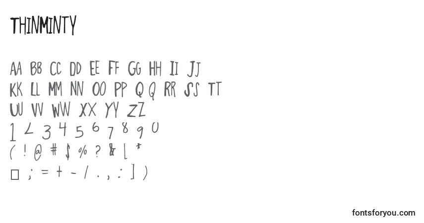 Schriftart ThinMinty – Alphabet, Zahlen, spezielle Symbole