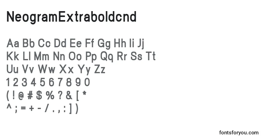 A fonte NeogramExtraboldcnd – alfabeto, números, caracteres especiais