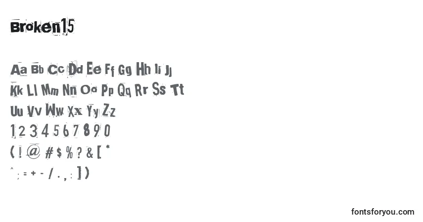 A fonte Broken15 – alfabeto, números, caracteres especiais