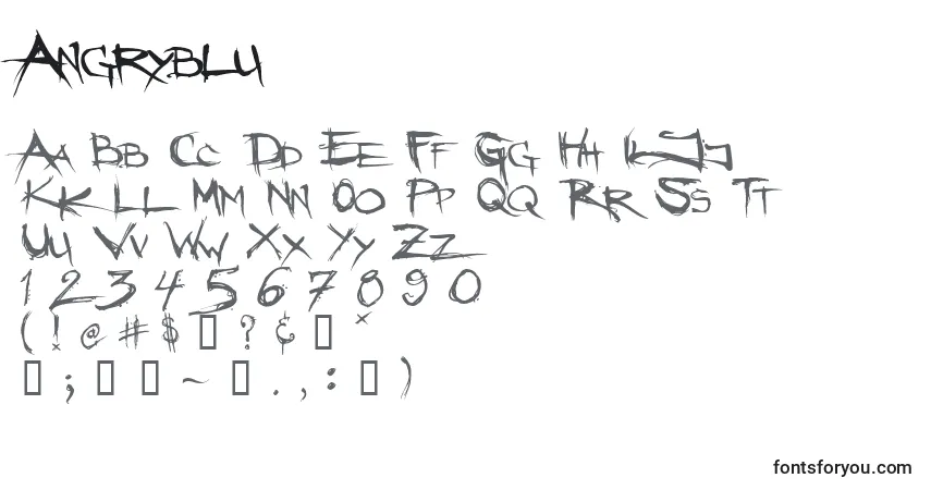 A fonte Angryblu – alfabeto, números, caracteres especiais