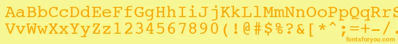 フォントNtcouriervkNormaloblique – オレンジの文字が黄色の背景にあります。