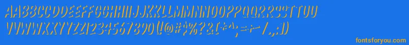 KomikaBoss-Schriftart – Orangefarbene Schriften auf blauem Hintergrund