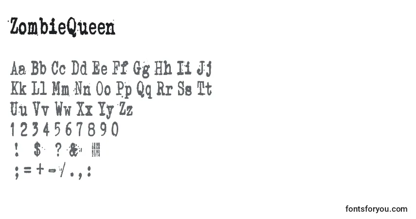 Шрифт ZombieQueen – алфавит, цифры, специальные символы